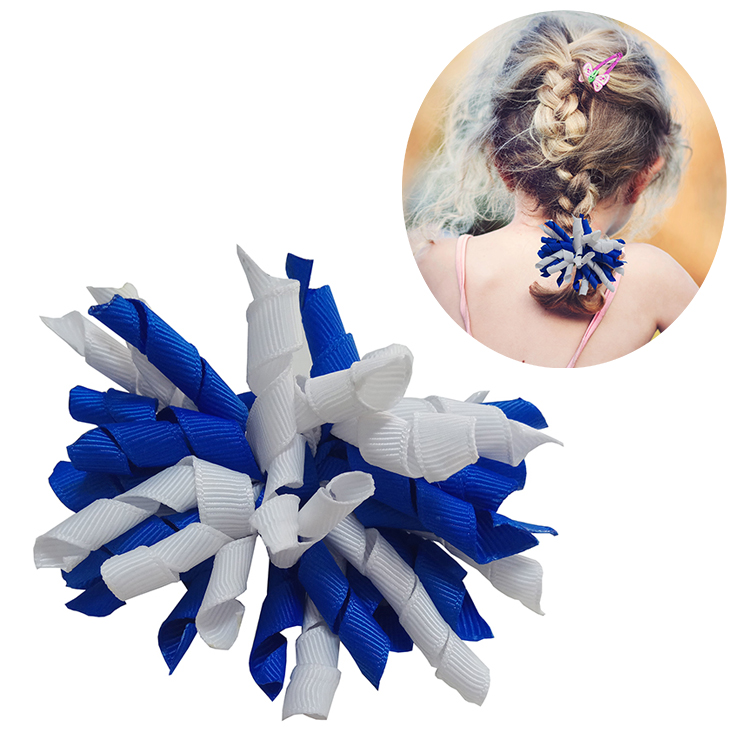 Curly ribbon korker hair bows made with 9mm grosgrain