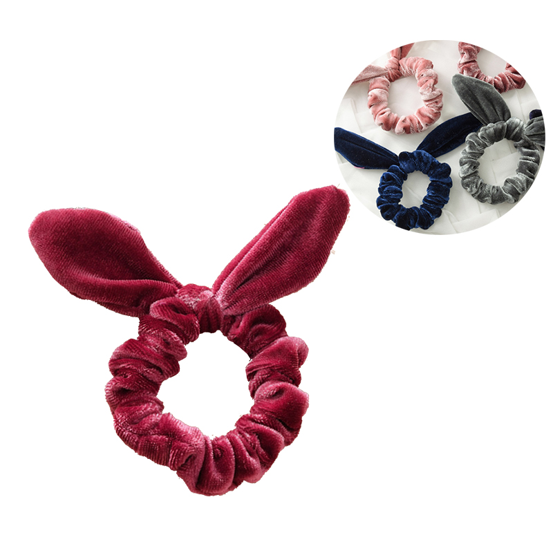 Knotted velvet scrunchies elastic hair ties with bunny ear