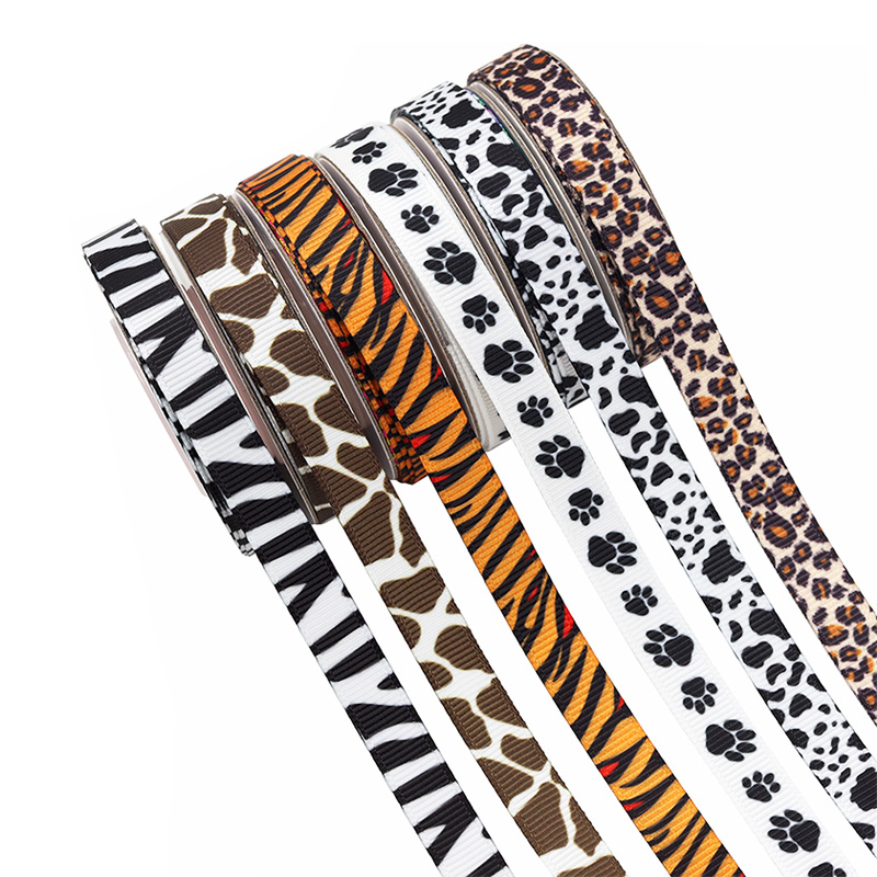 Custom Design animal printing grosgrain paw print ribbons