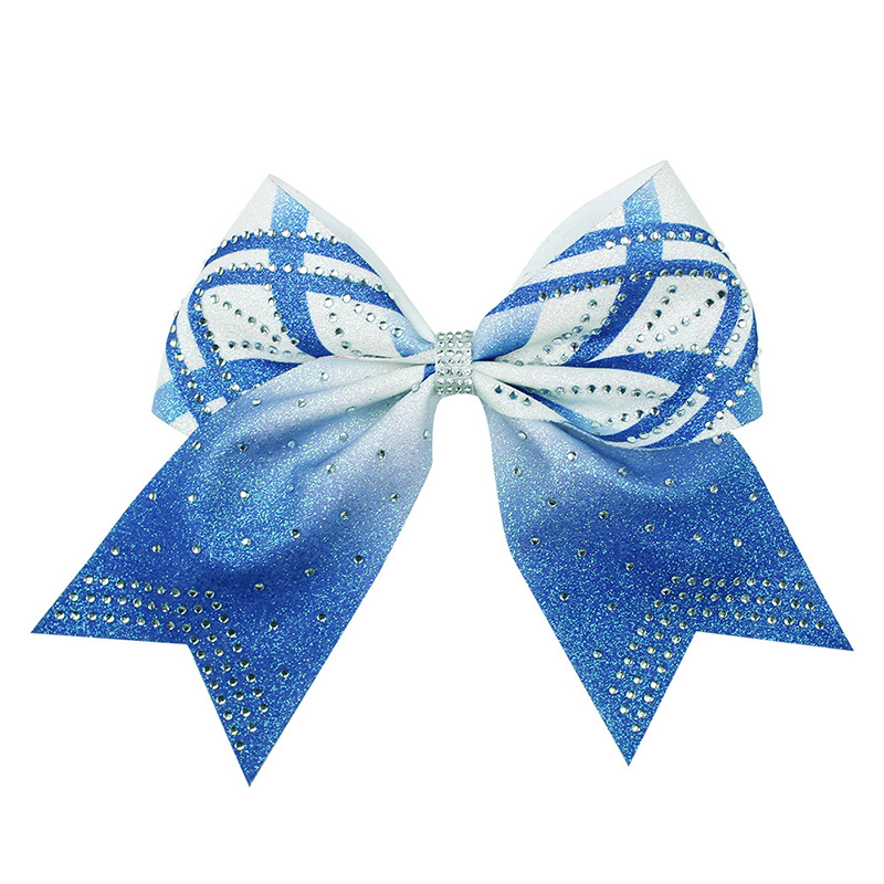 Custom glitter ribbon rhinestone transfer cheer bows wholesale cheerleading hair bow accessories