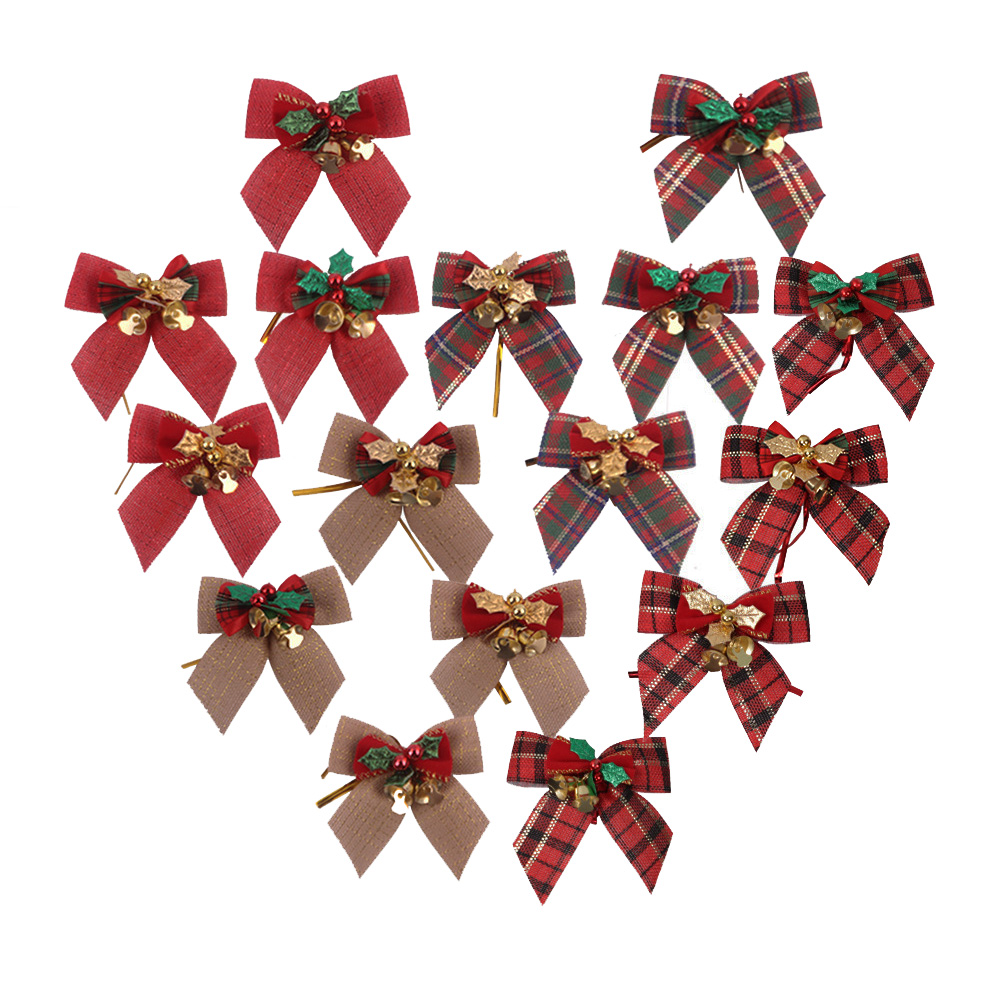 Small wired twist tie ribbon bows with bells for gift box and Christmas tree decoration