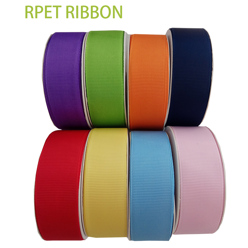 Eco-friendly recycled RPET grosgrain ribbon double faced