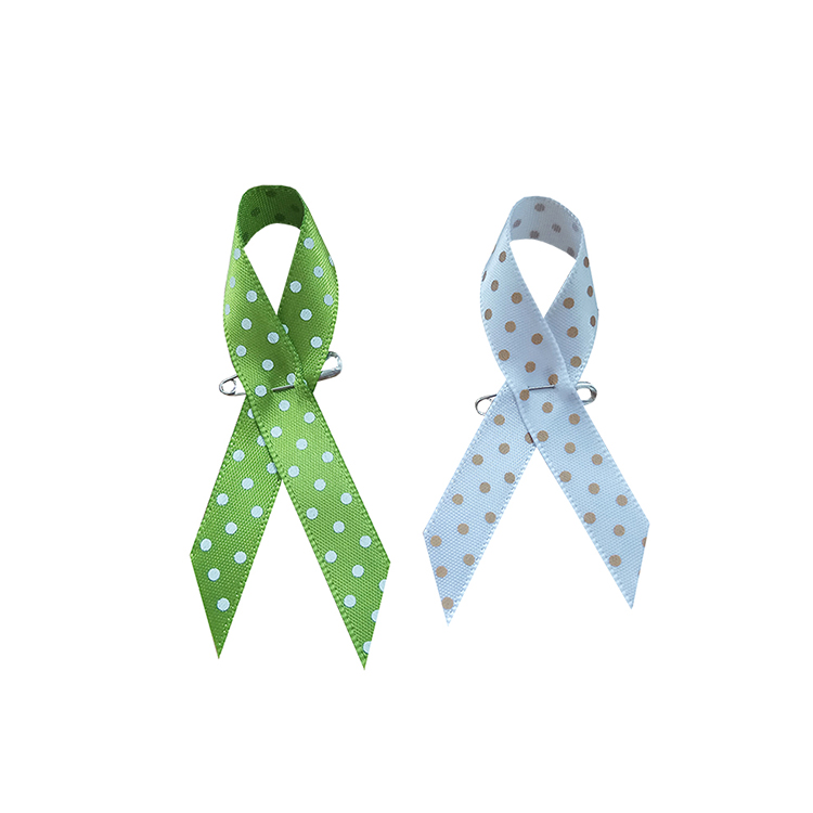 Satin awareness ribbon with clutch pin in custom print design