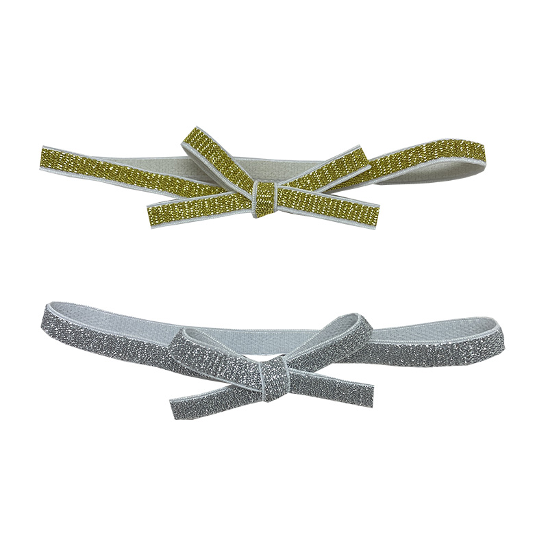 Stretchy gold and silver elastic ribbon pre-tied bows for packaging