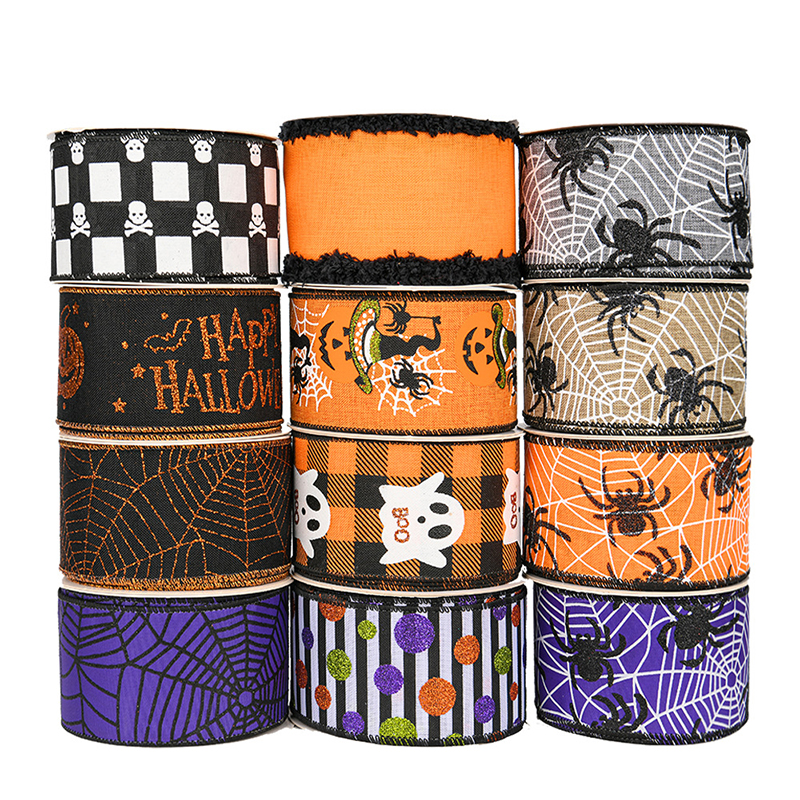 Halloween wired edge decorative ribbons for home wreath DIY crafts floral bow