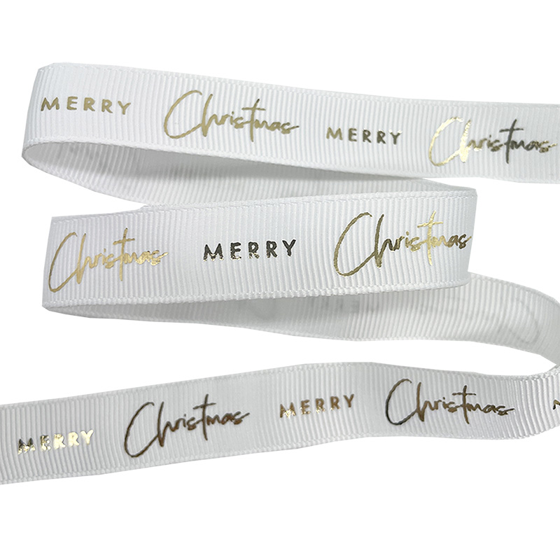 Gold foil customized print ribbon with logo for gift wrapping