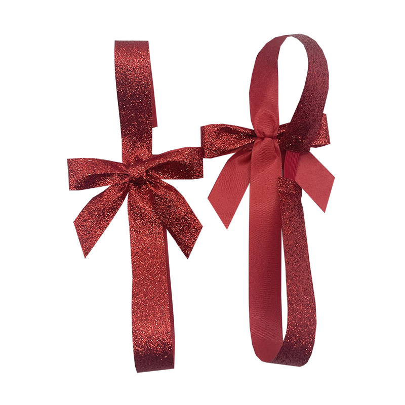 Metallic glitter red ribbon Christmas decoration bows for gift wrapping