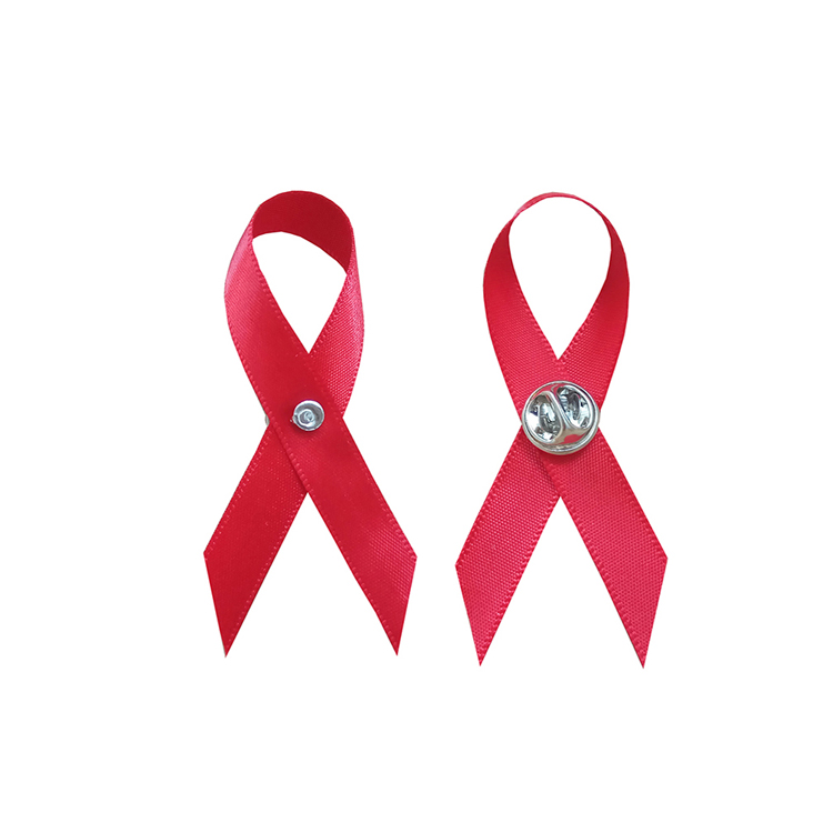 Manufacture red aids awareness ribbon with silver butterfly clip
