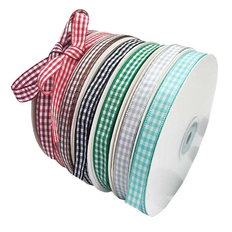 Checked gingham ribbon red and white wholesale for gift wrap