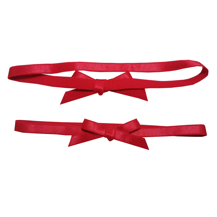 Flat strechy elastic loop with pre-tied bow for box wrapping