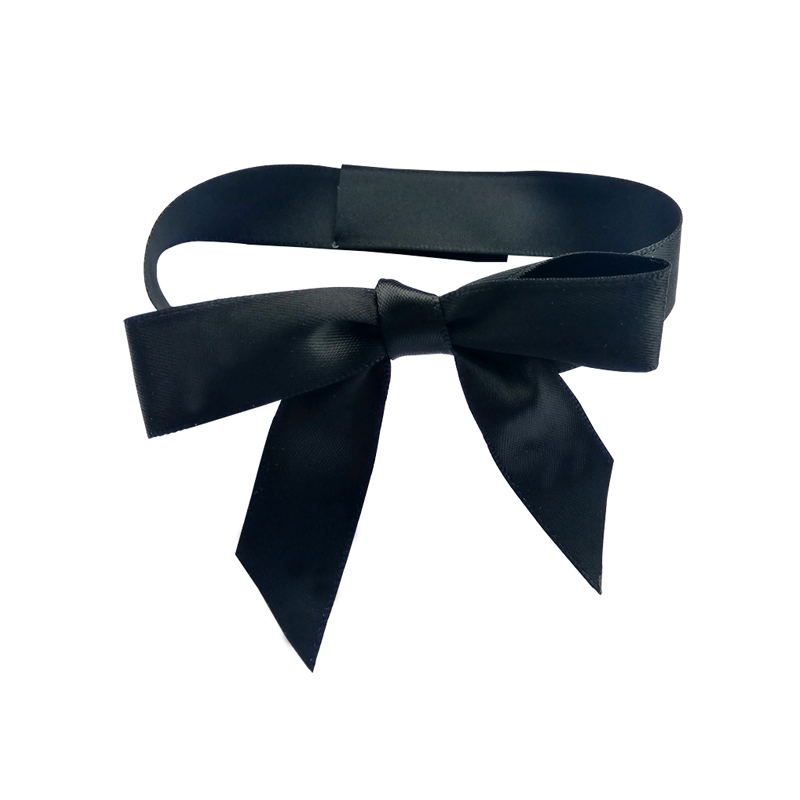 Black satin ribbon bow with velcro band