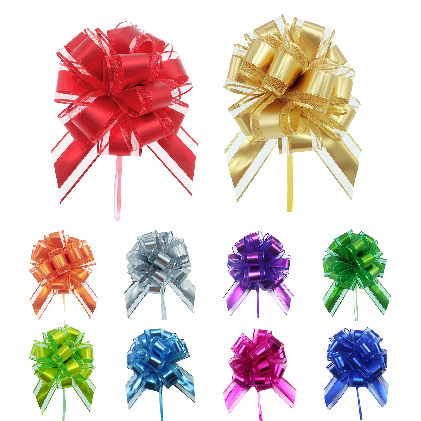 Gift wrapping pull string ribbon bows for bag or box decoration