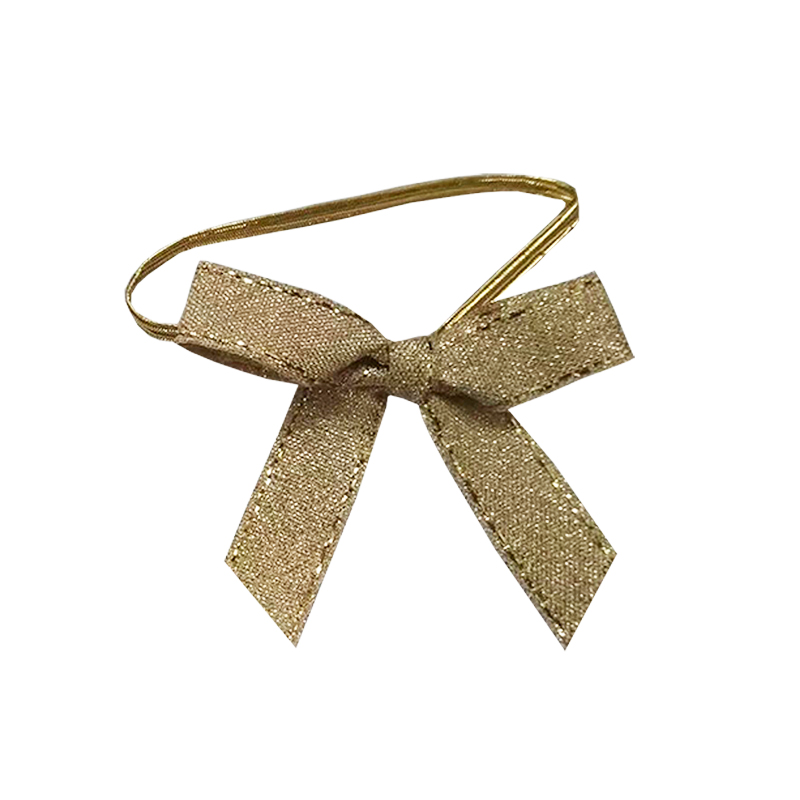 Gold ready made metallic glitter ribbon bow with elastic band